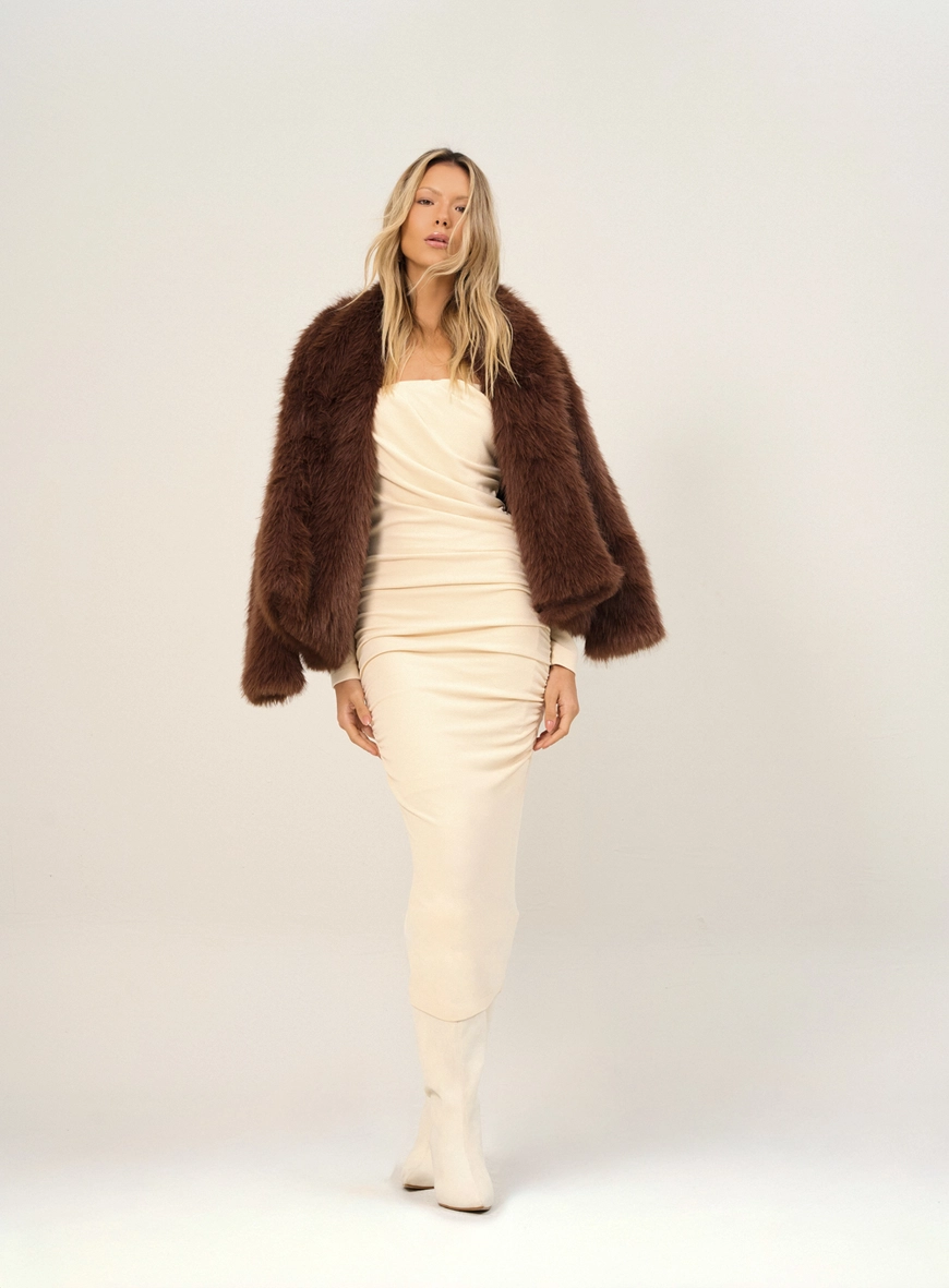 Vestido Midi Ombro A Ombro Bege 4