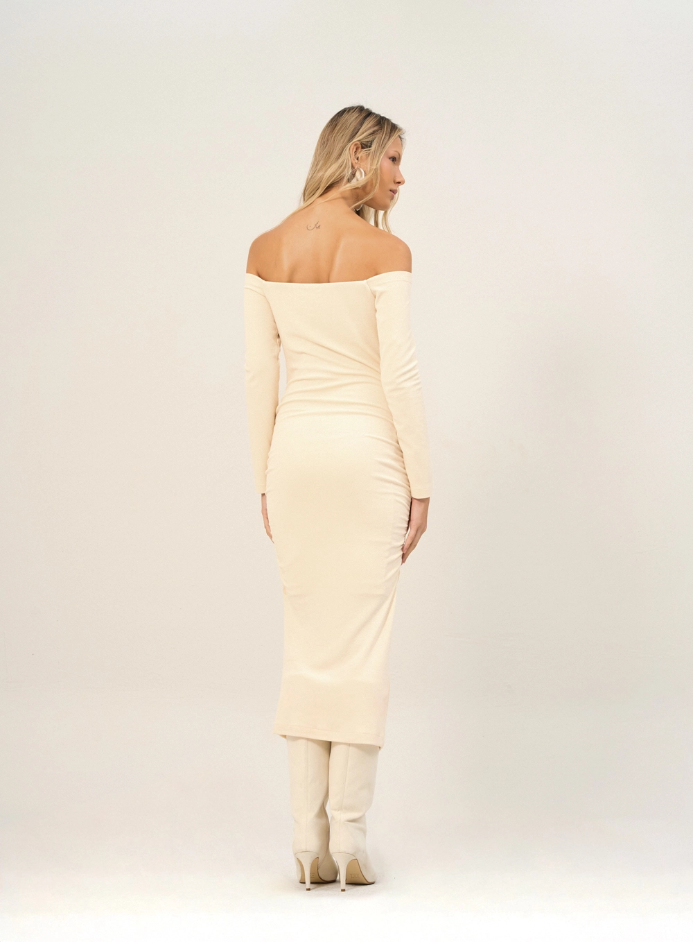 Vestido Midi Ombro A Ombro Bege 2