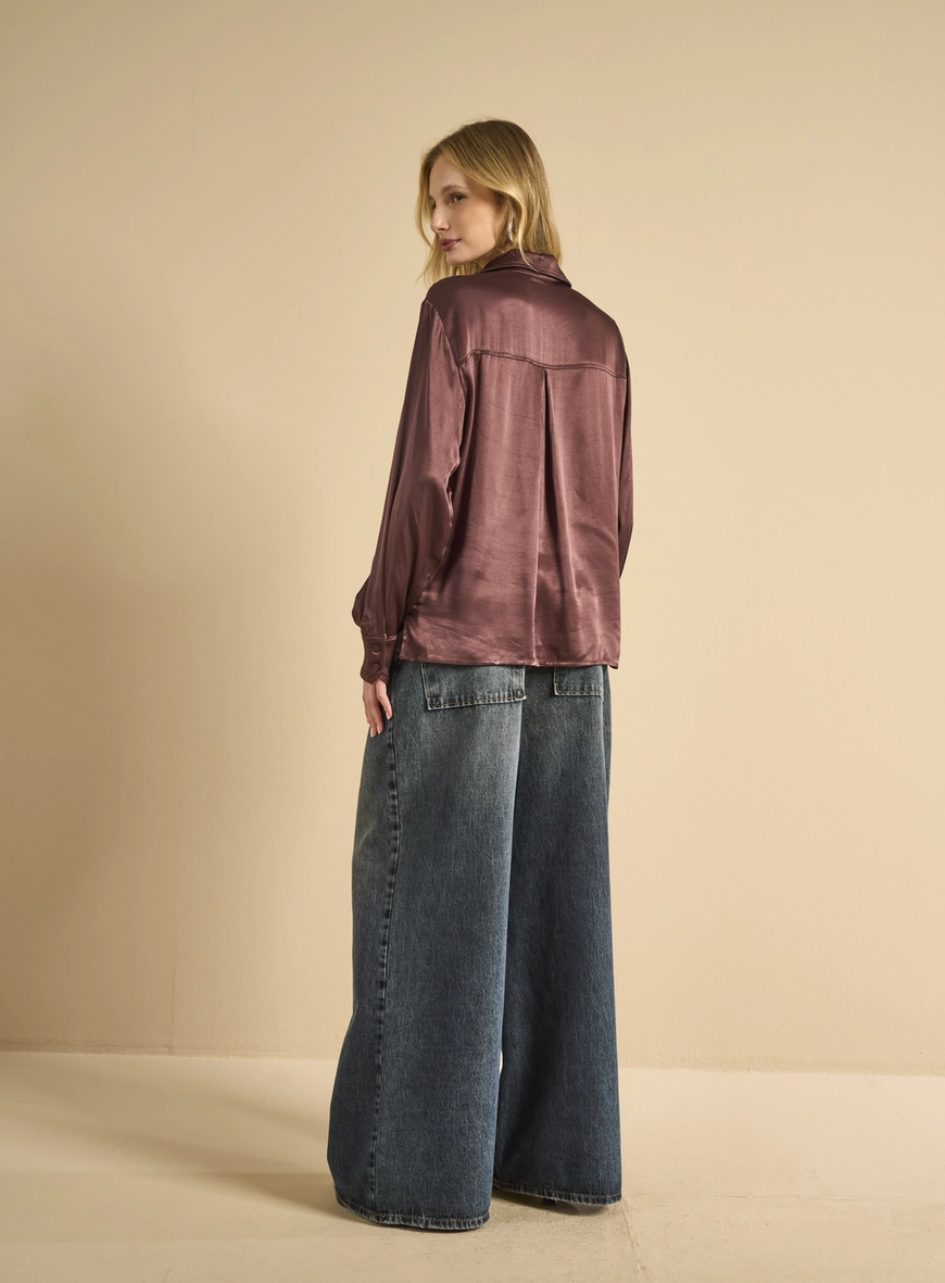 Camisa Feminina Quadrada Manga Longa Marrom