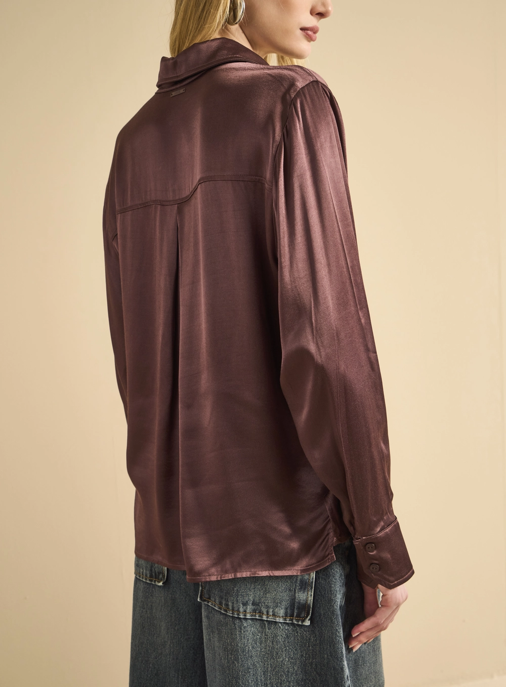 Camisa Feminina Quadrada Manga Longa Marrom 2