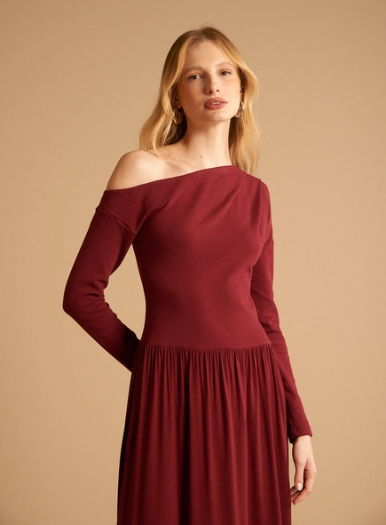 Vestido Longo Manga Longa Franzidos