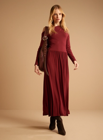 Vestido Longo Manga Longa Franzidos