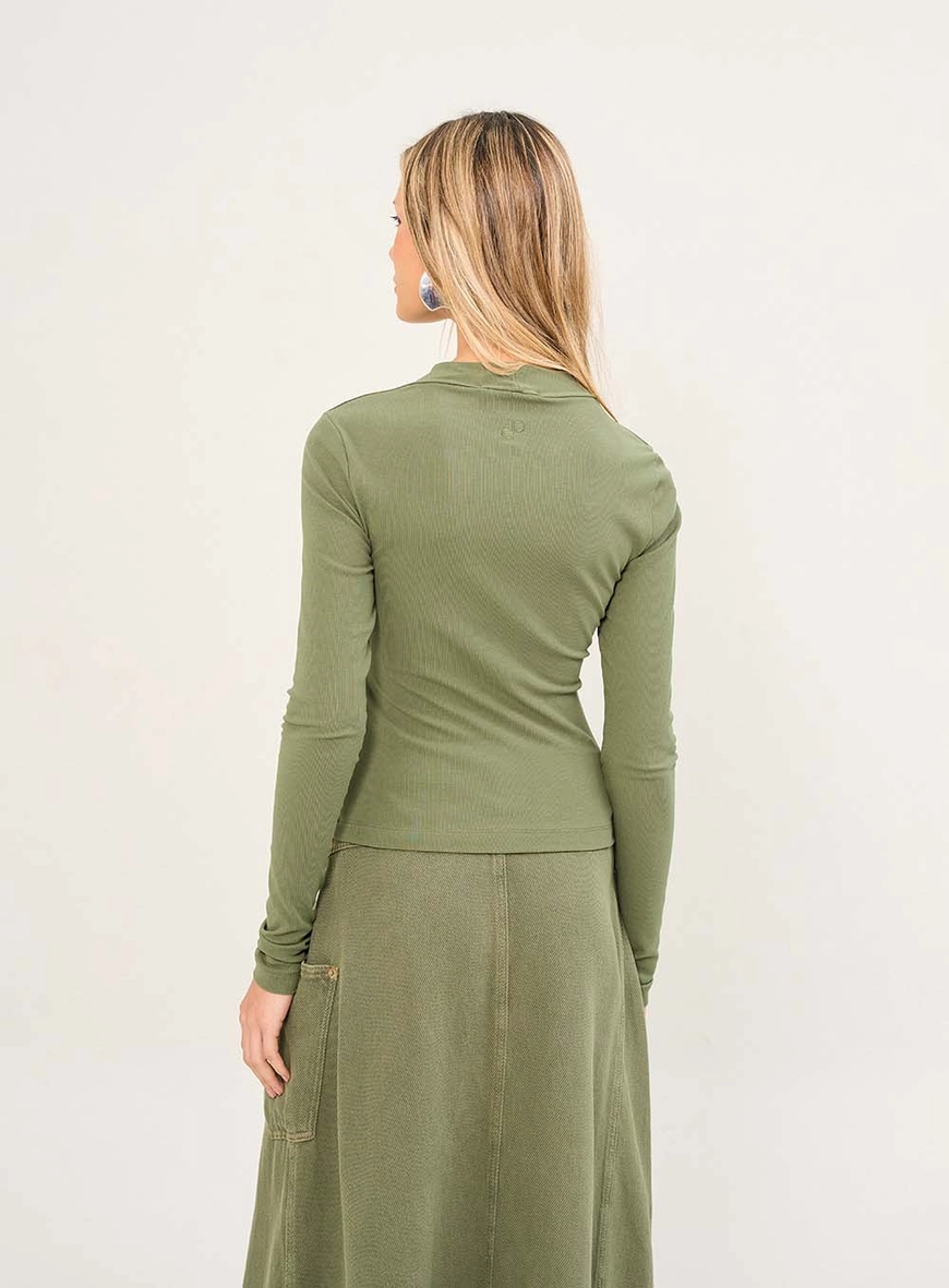 Blusa Feminina Manga Longa Canelada Verde 2