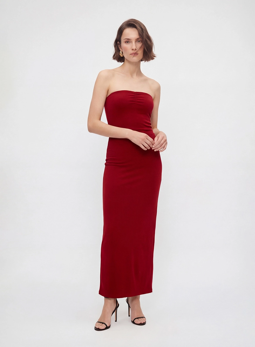 Saia Longa Slim Com Fenda Vermelho 3