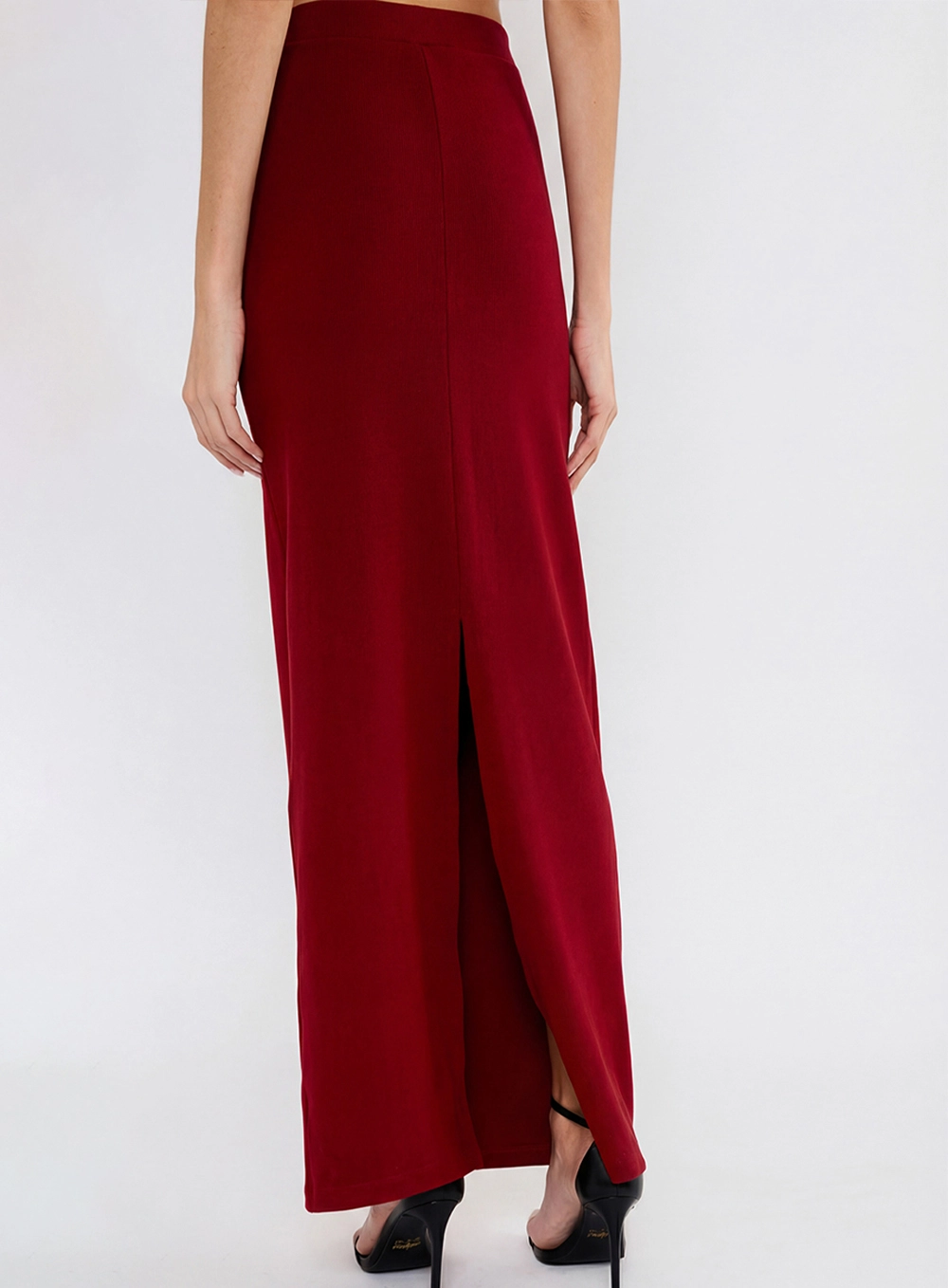 Saia Longa Slim Com Fenda Vermelho 4
