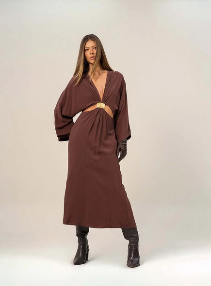 Vestido Midi Com Mangas Amplas