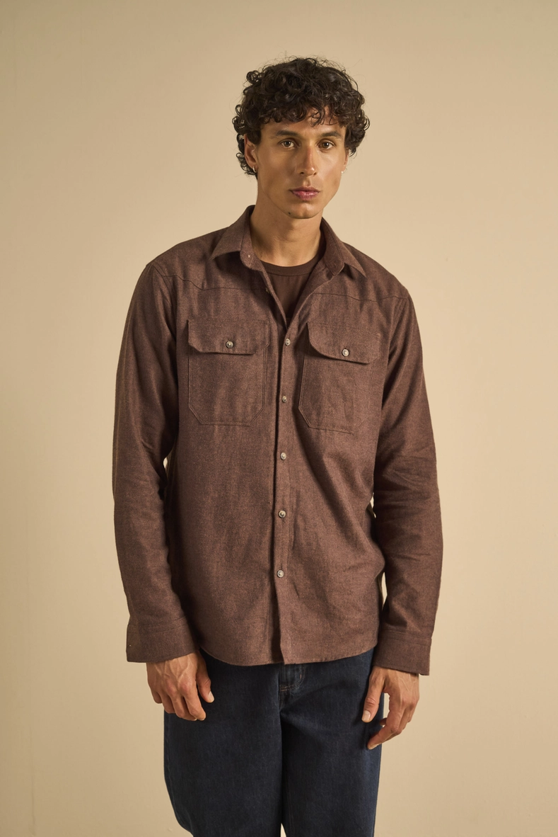 Camisa Masculina Relax Manga Longa Marrom