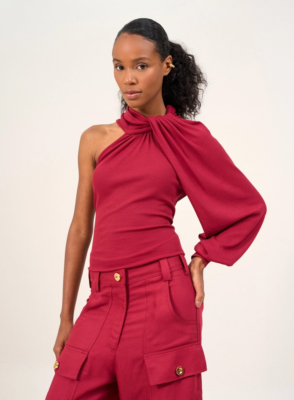 Blusa Feminina Com Mangas Balloon Vermelho 4