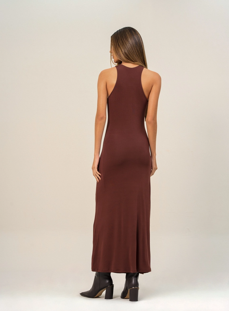 Vestido Com Amarração Marrom 2