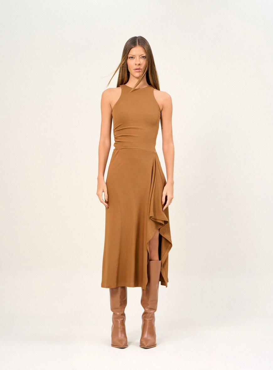 Vestido Feminino Com Abertura Lateral Marrom 1
