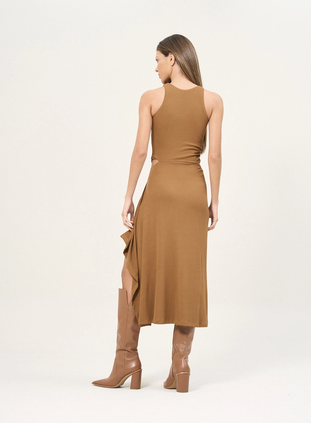 Vestido Feminino Com Abertura Lateral Marrom 2