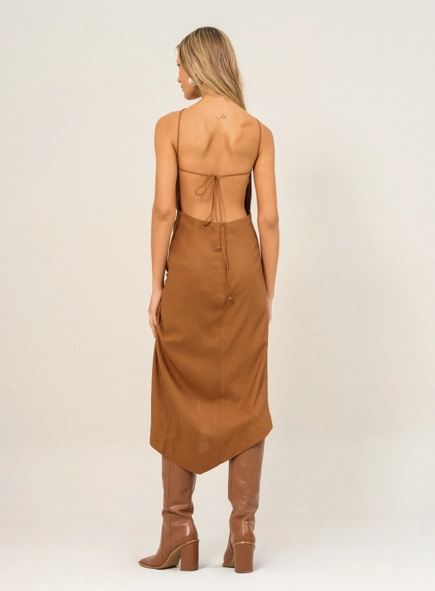 Vestido Midi Halter Com Nó Lateral
