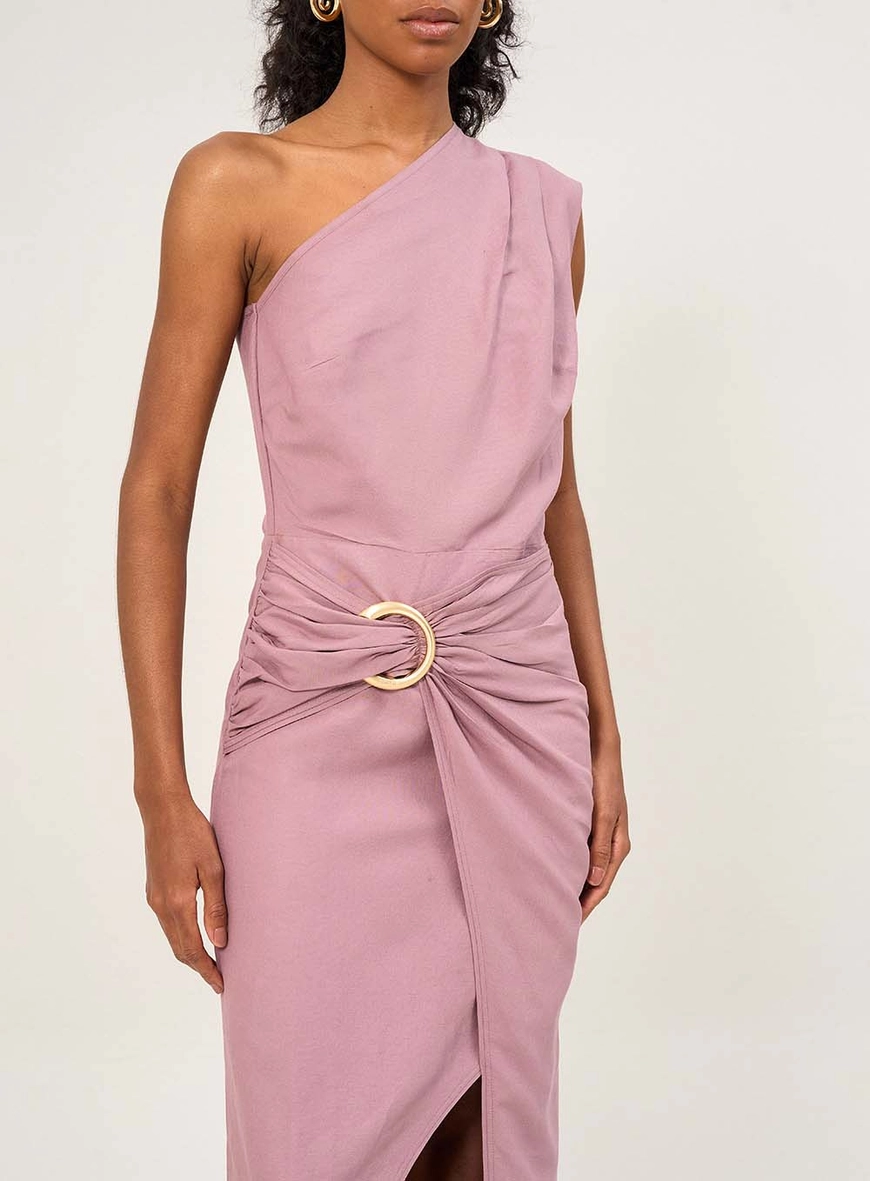 Vestido Midi Frente Única Com Transpasse Marrom 3