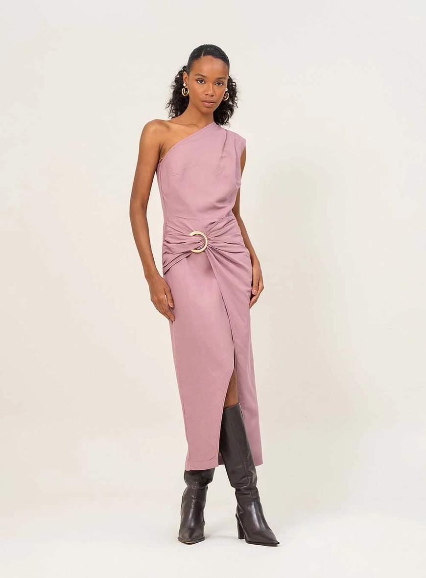 Vestido Midi Frente Única Com Transpasse Marrom 4