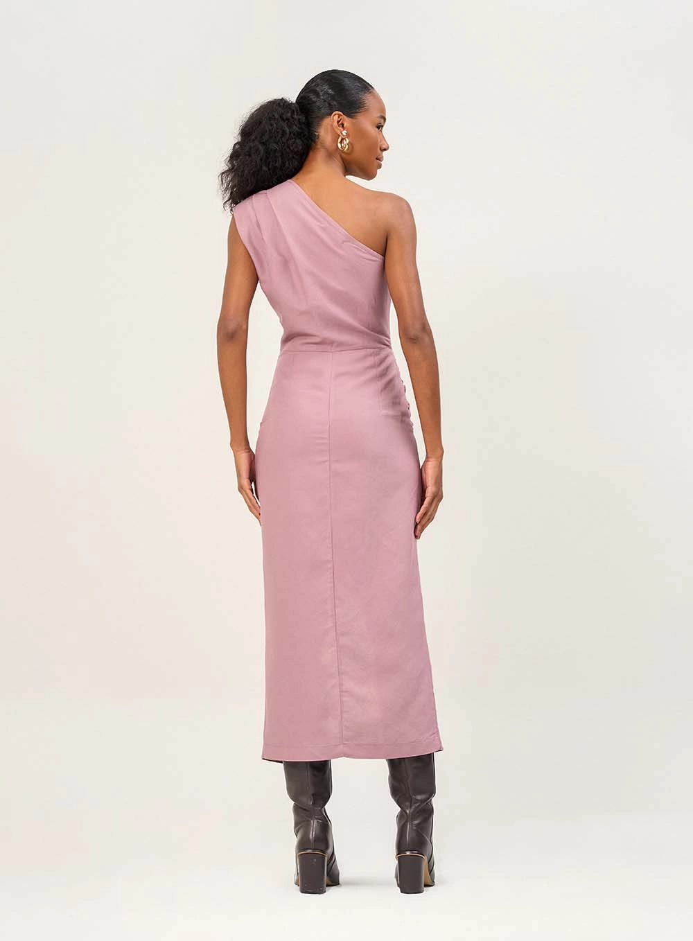 Vestido Midi Frente Única Com Transpasse Marrom 2