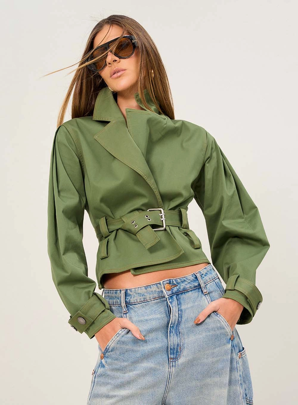 Jaqueta Feminina Com Cinto Verde 1