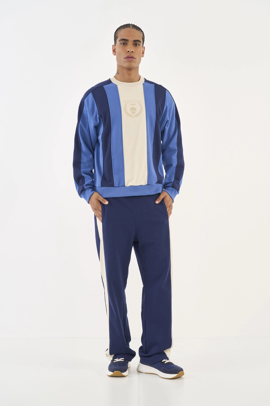 Calça Moletom Com Listra Lateral Azul