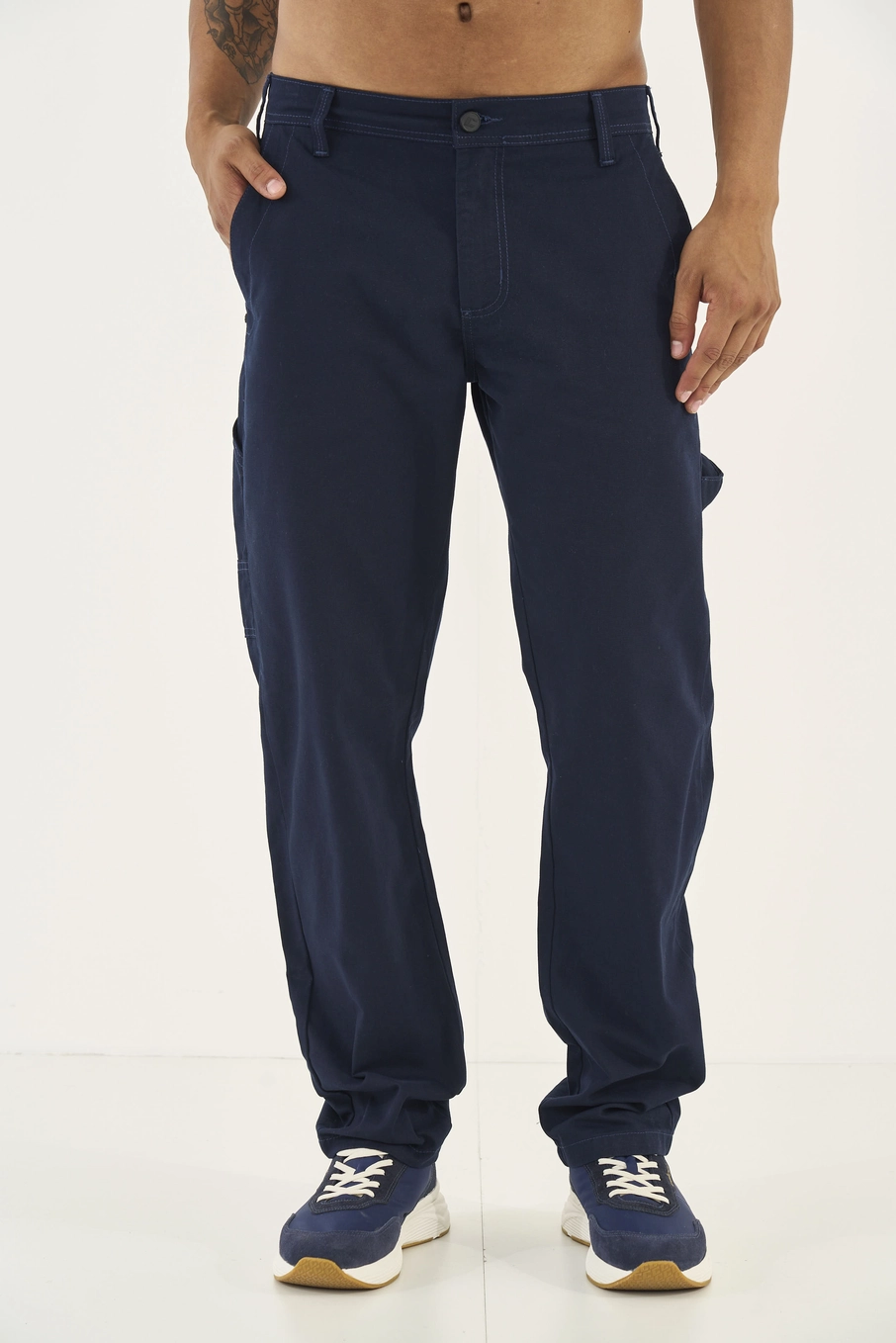 Calça Sarja Utilitária Reta Azul