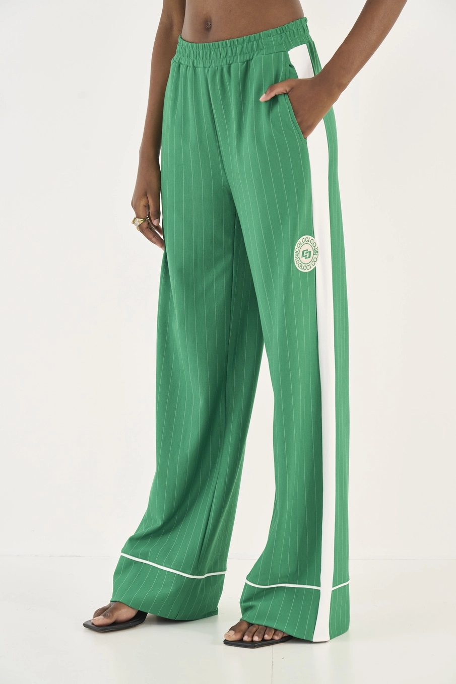 Calça Listrada Wide Leg Jade Estampados