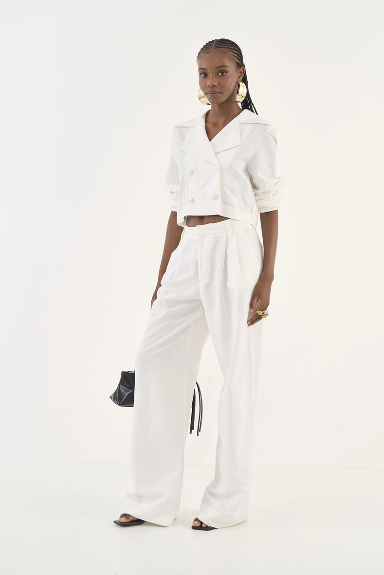 Calça Alfaiataria Wide Leg Com Linho