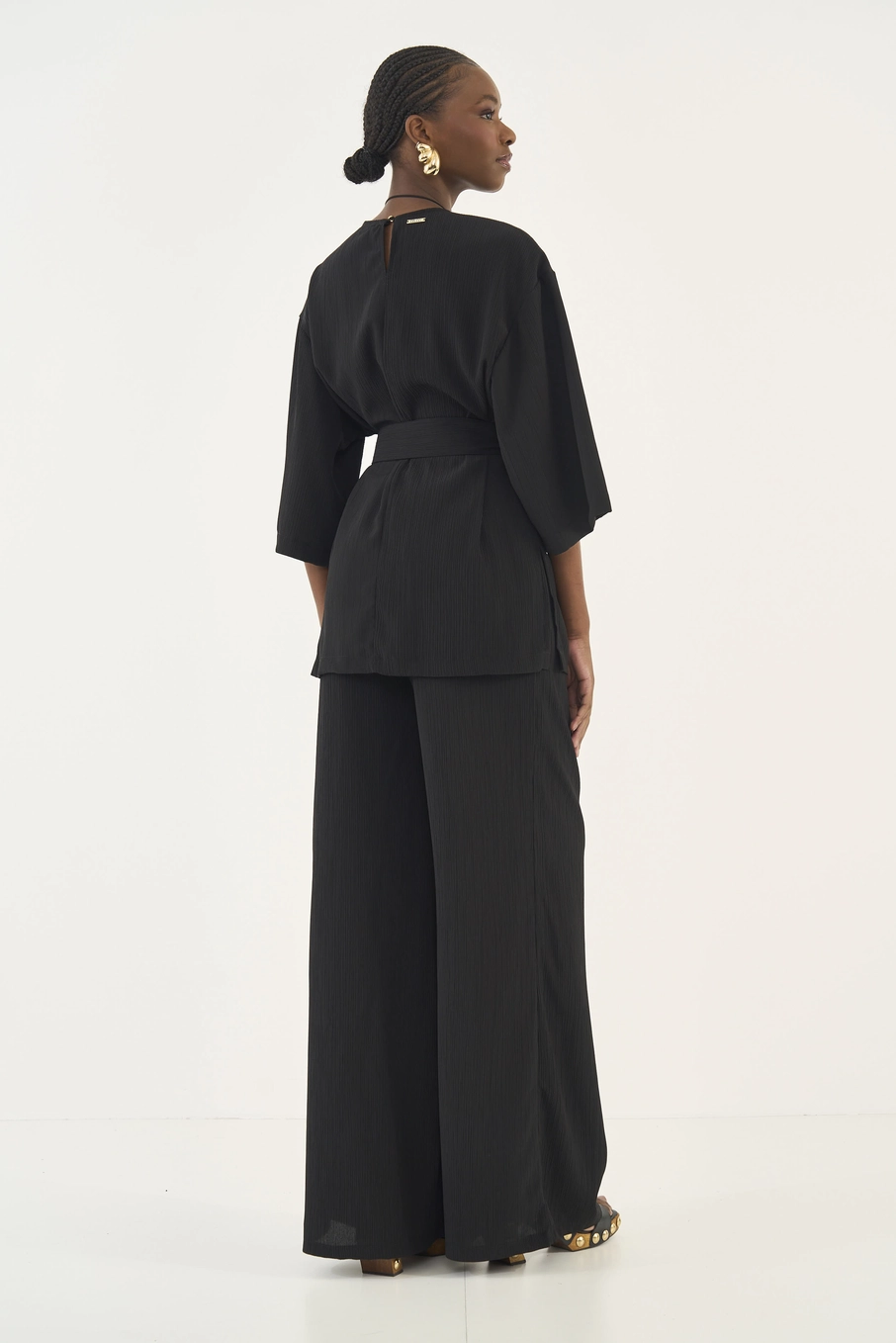 Calça Wide Leg Joana Cós Elástico Preto