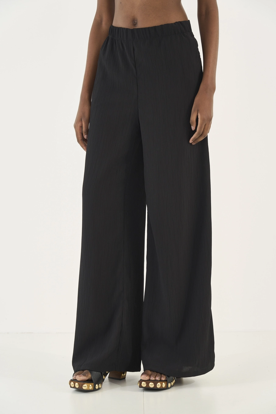 Calça Wide Leg Joana Cós Elástico Preto