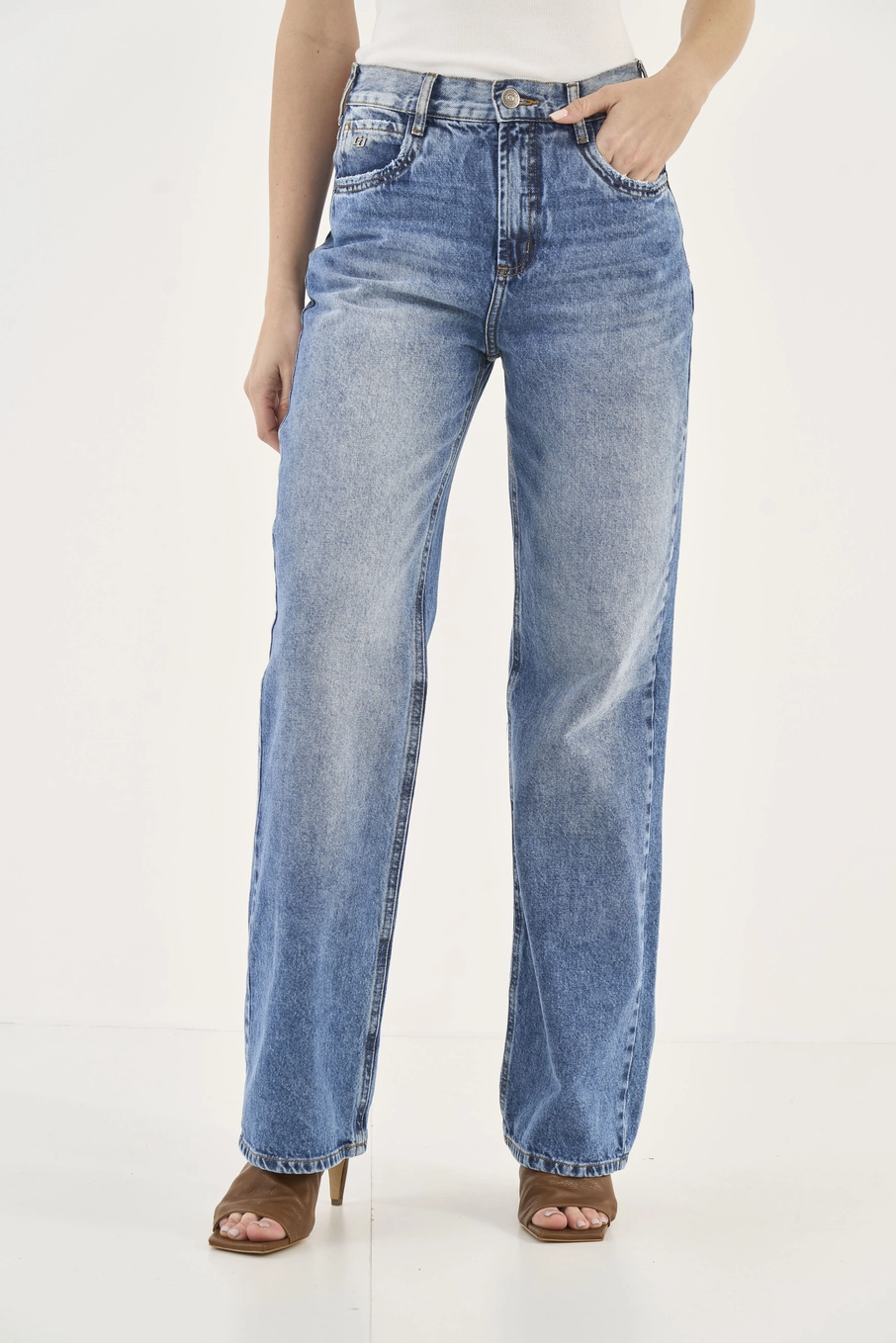 Calça Jeans Wide Leg Leoni Índigo