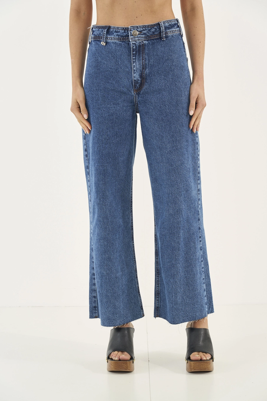 Calça Jeans Wide Leg Juliette Barra A Fio Índigo