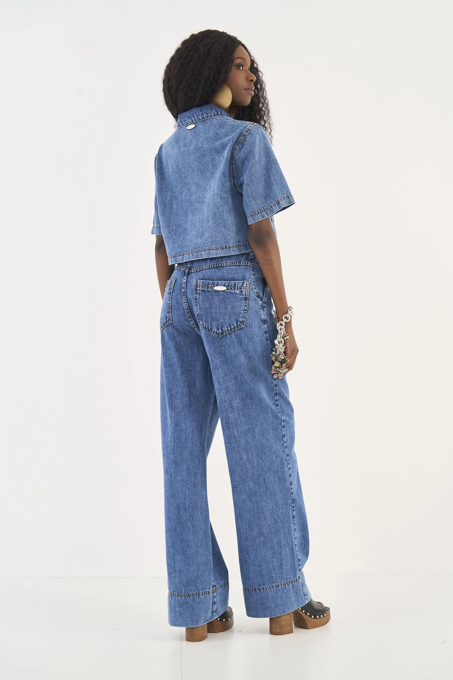 Calça Jeans Joana Wide Leg Com Cinto Índigo