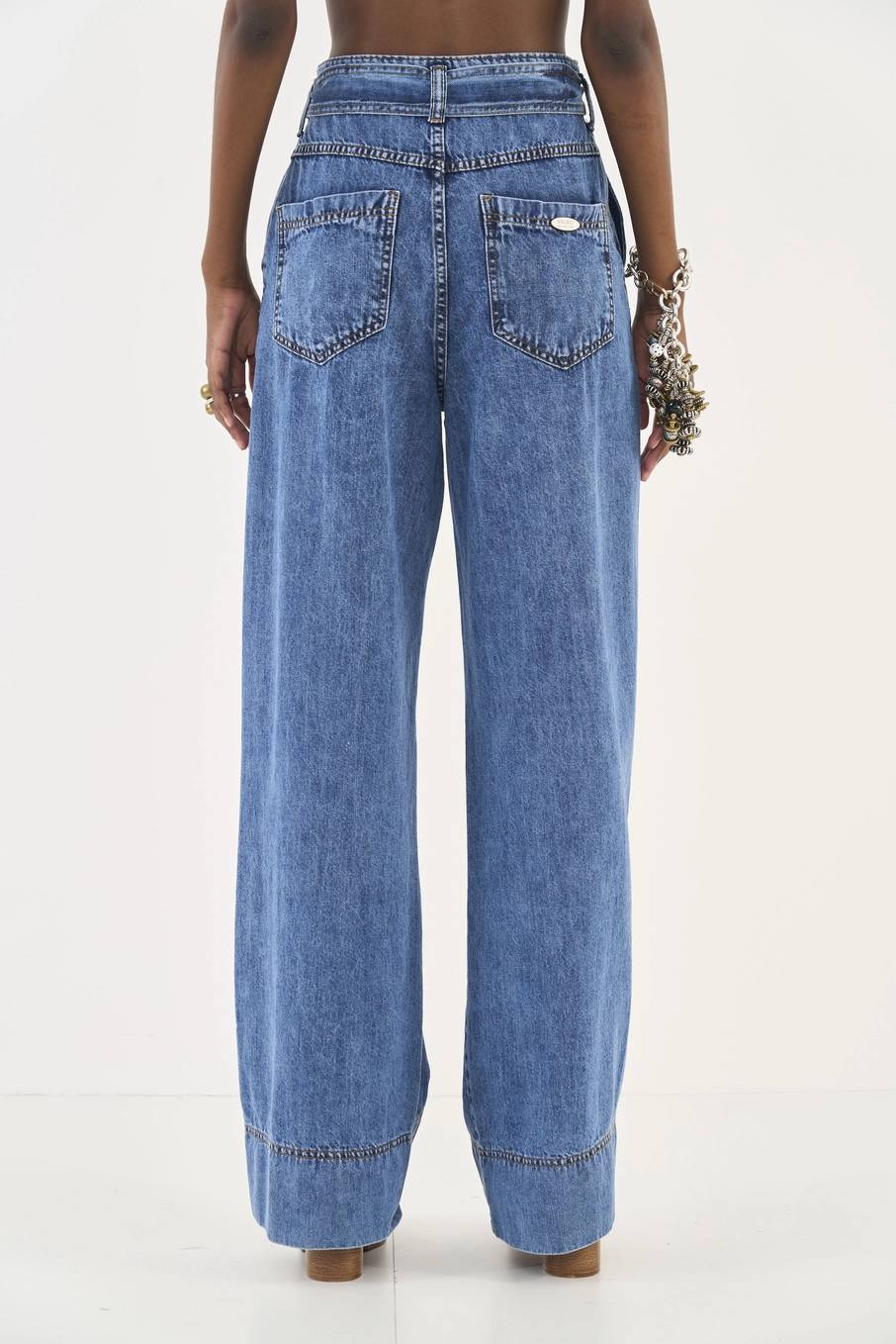 Calça Jeans Joana Wide Leg Com Cinto Índigo