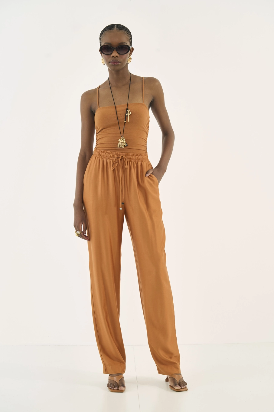 Calça Jogger Cós Elástico Bege