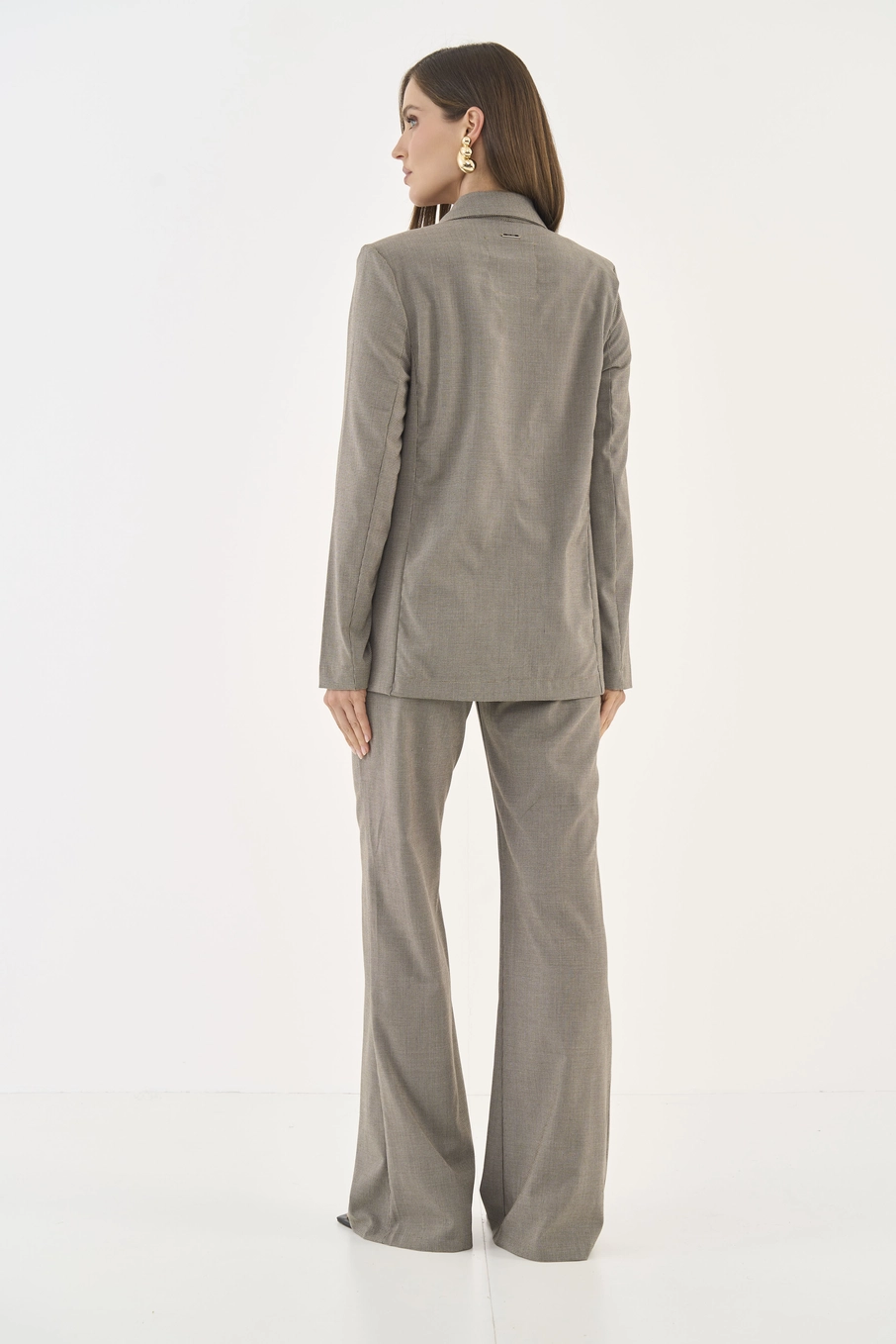 Calça Wide Leg Em Alfaiataria Bege