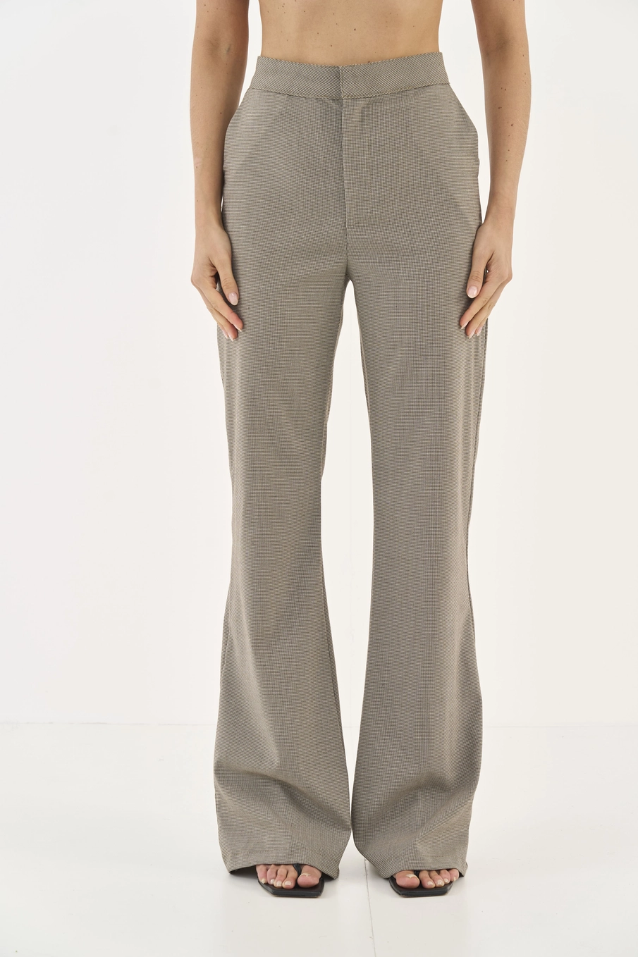 Calça Wide Leg Em Alfaiataria Bege