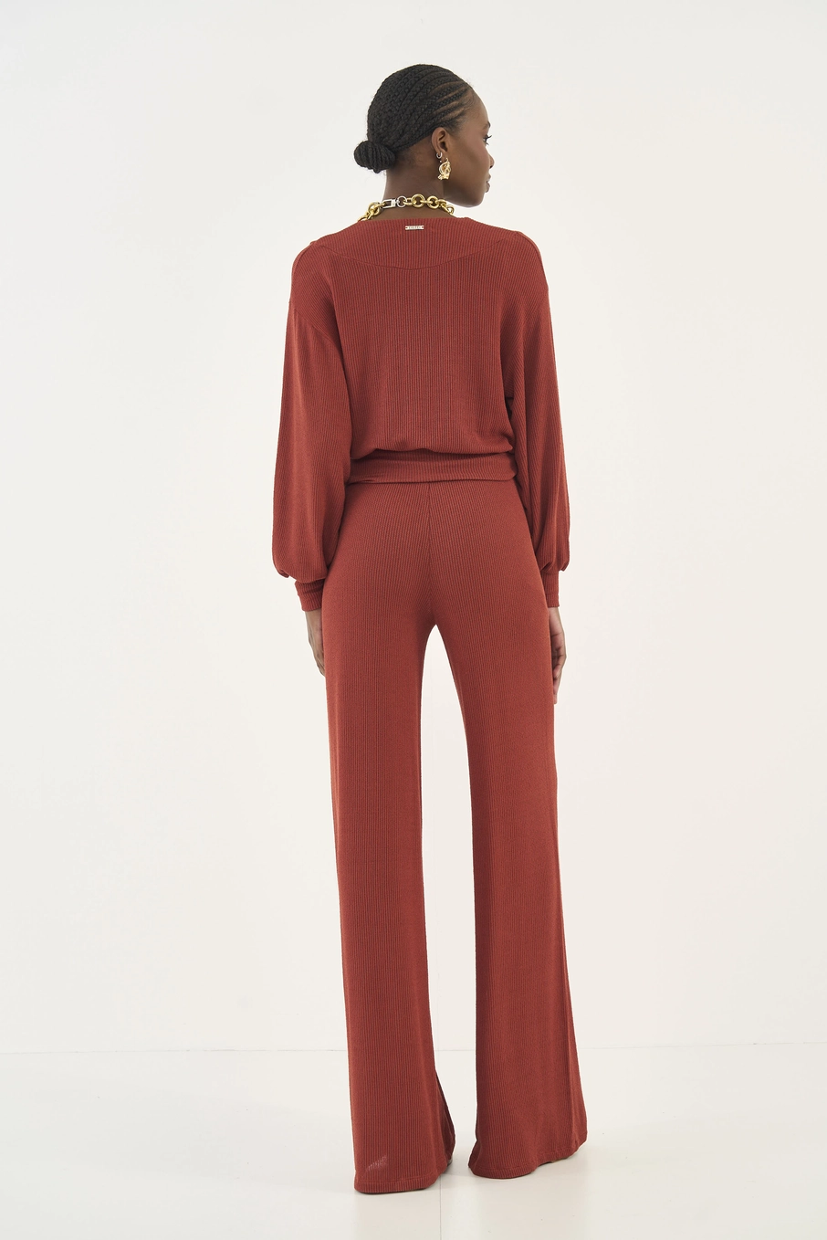 Calça Em Tricô Marrom