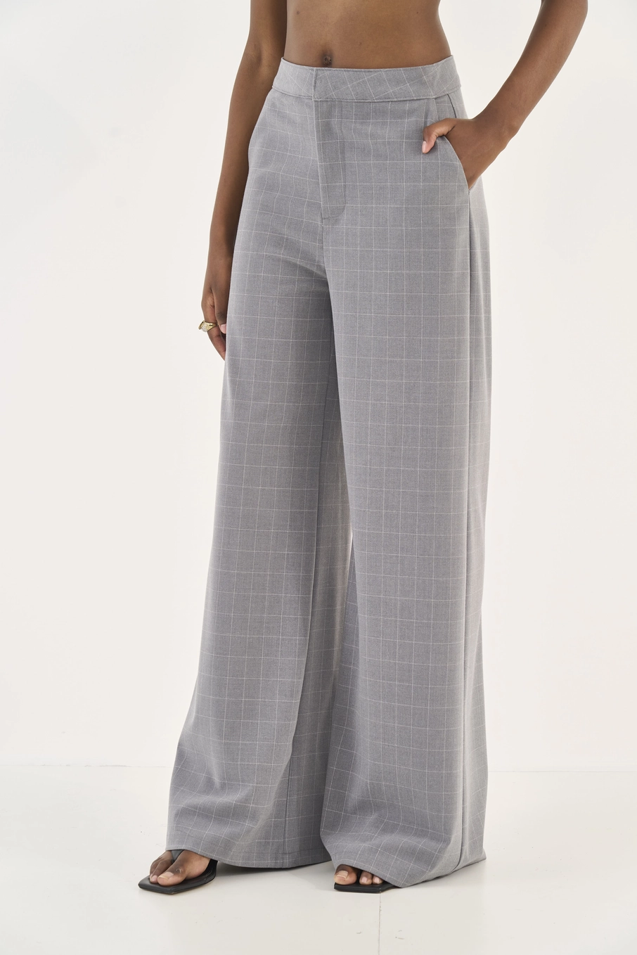 Calça Wide Leg Xadrex Joana Estampados