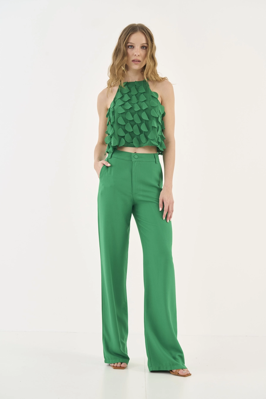 Calça Pantalona Alfaiataria Verde Vanity