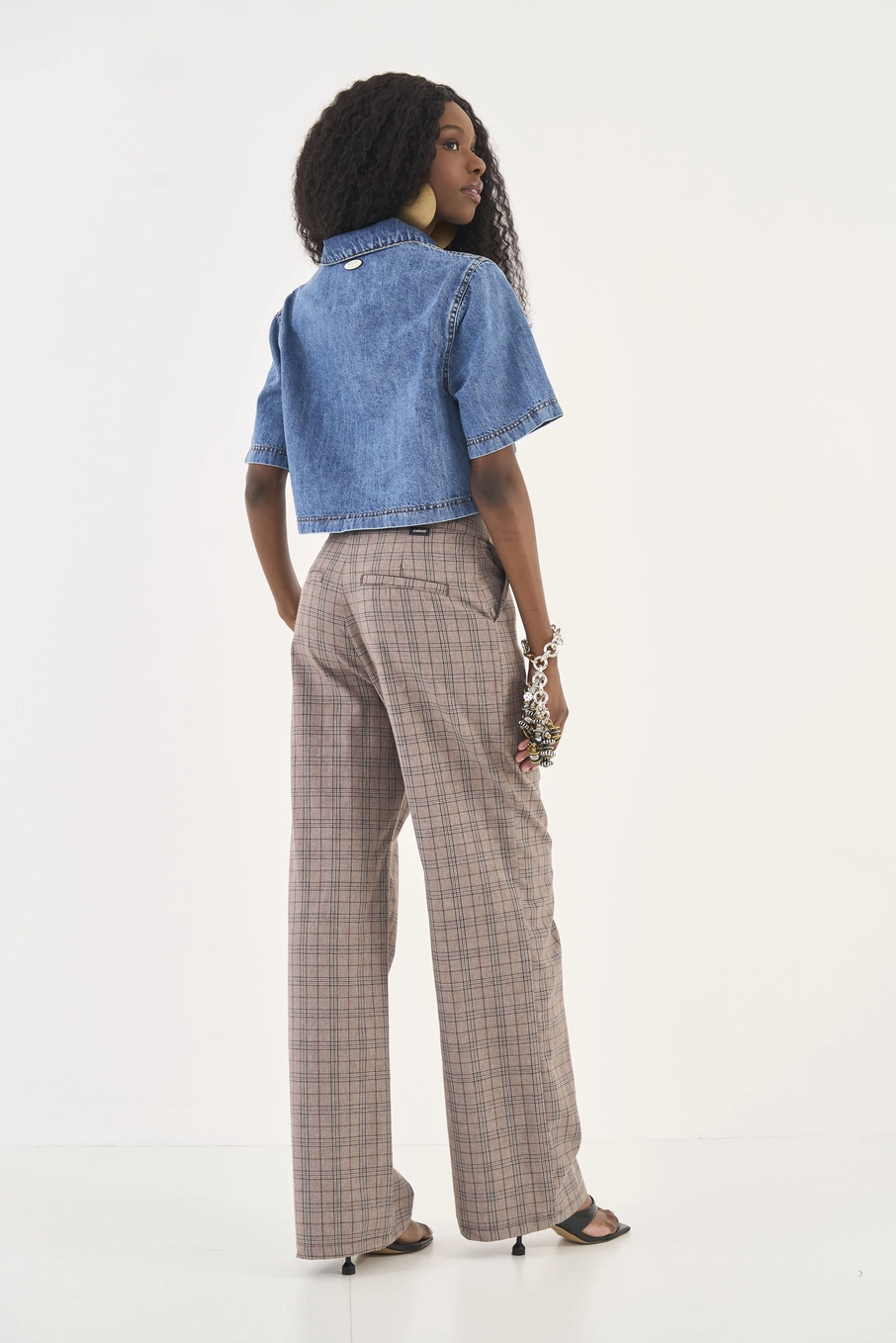 Calça Alfaiataria Xadrez Wide Leg Estampados
