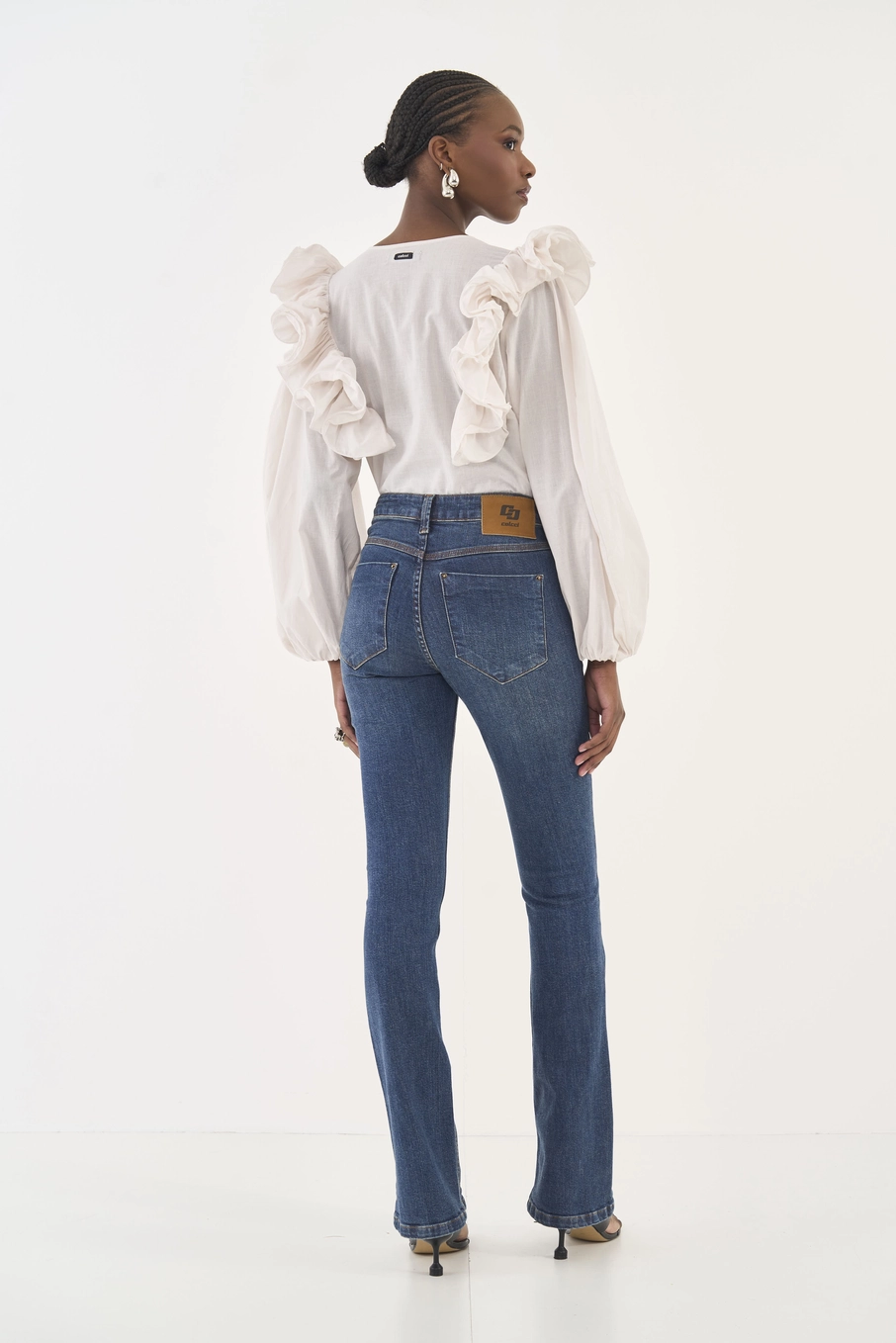 Calça Jeans Bia Reta Com Amarração Nas Barras Índigo