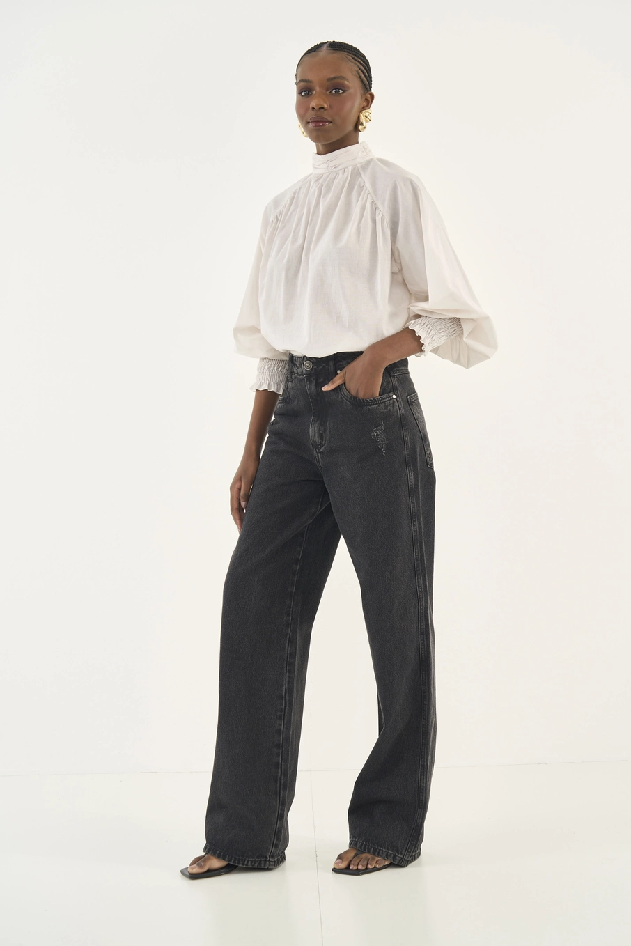 Calça Jeans Juliette Wide Leg Indigo Preto