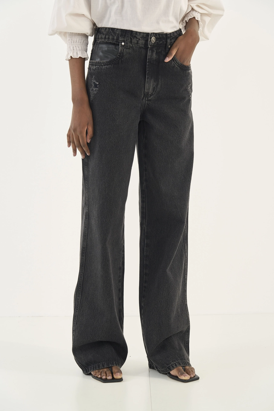 Calça Jeans Juliette Wide Leg Indigo Preto