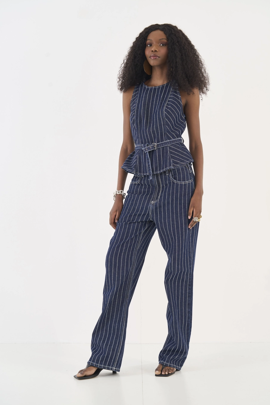 Calça Jeans Reta Listrada Leoni Estampados