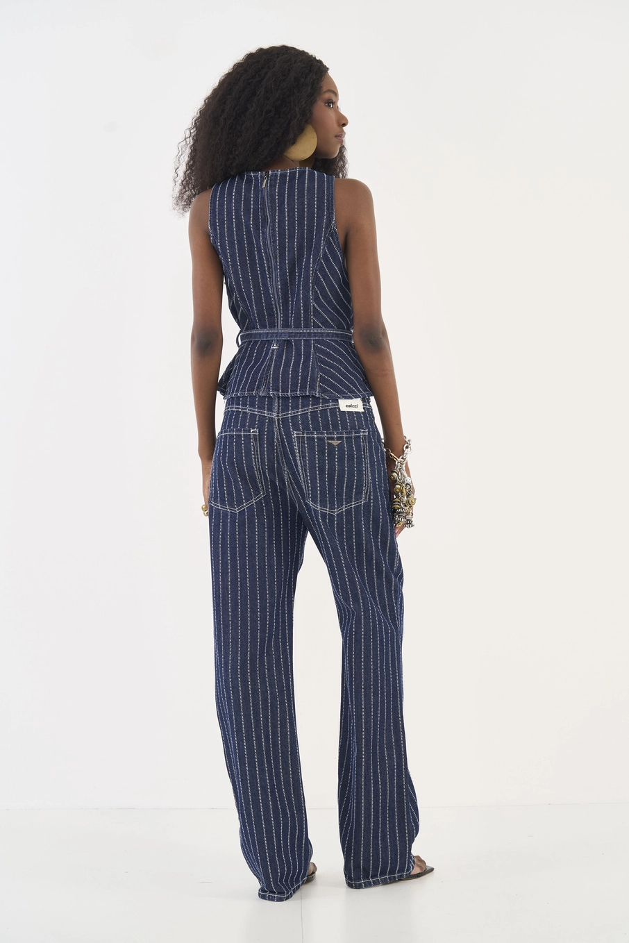 Calça Jeans Reta Listrada Leoni Estampados