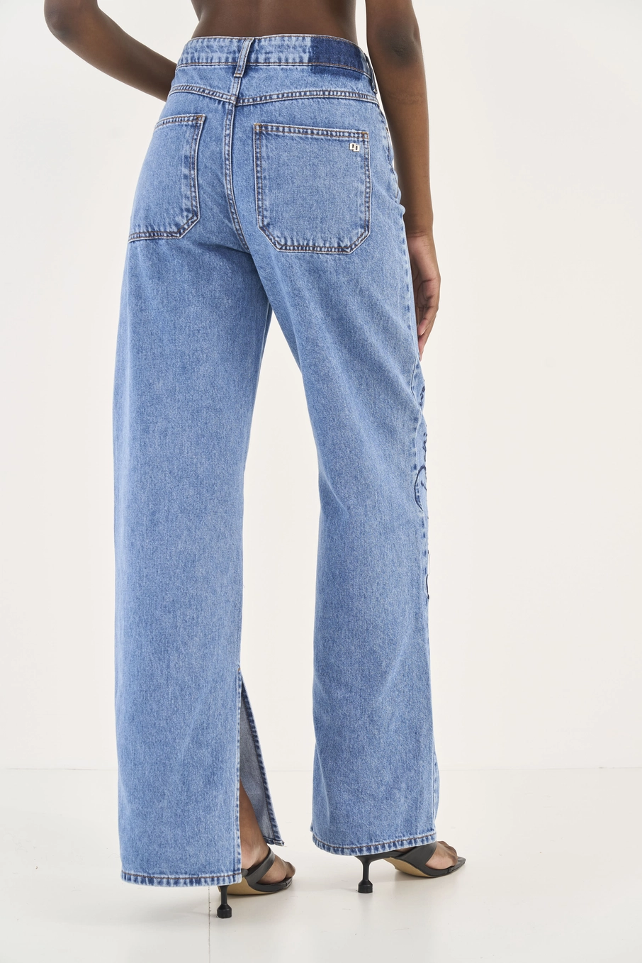 Calça Jeans Juliette Wide Leg Com Bordado Índigo