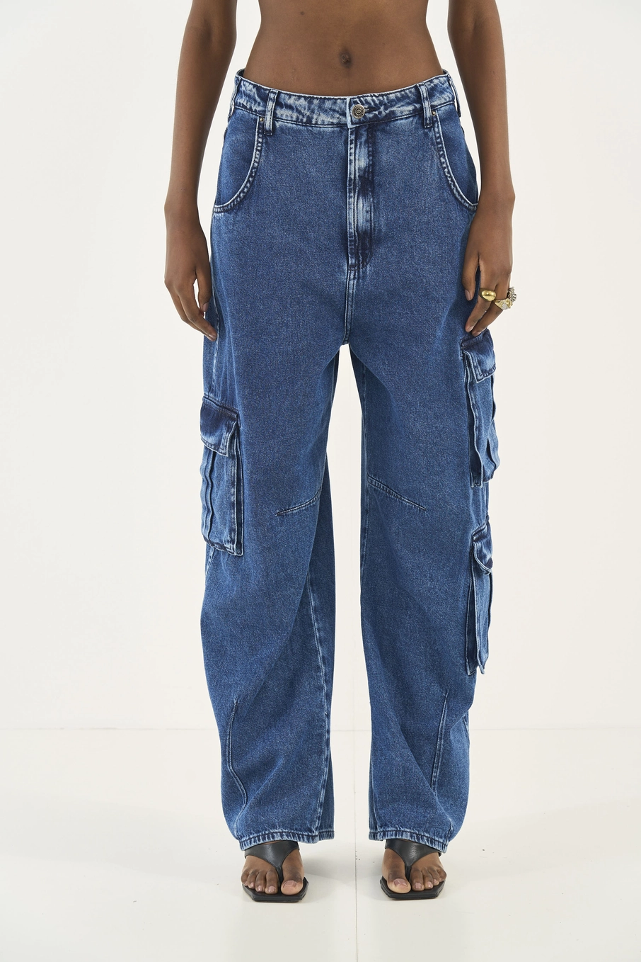 Calça Jeans Bruna Wide Leg Cargo Índigo