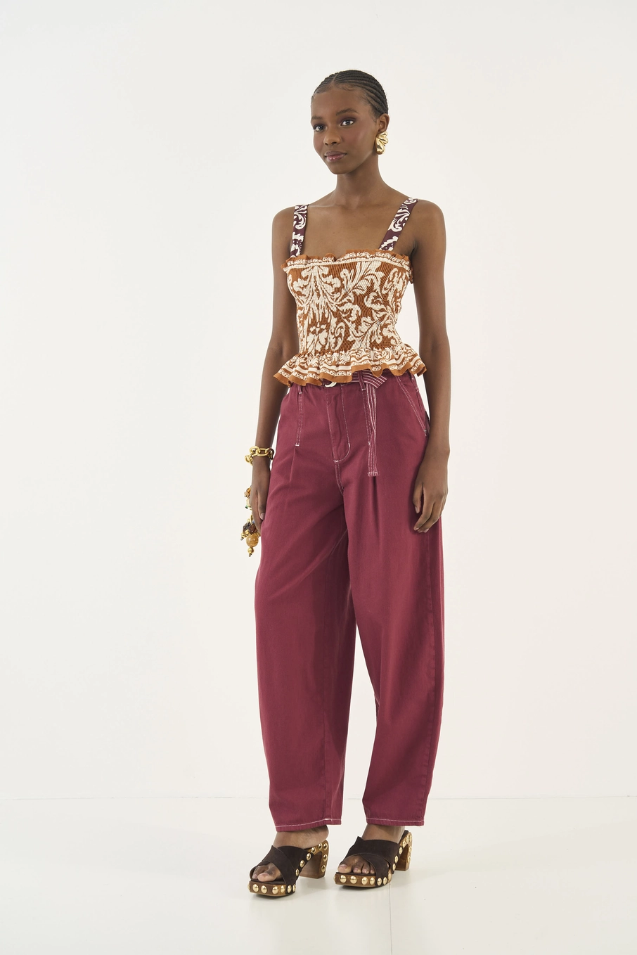Calca Sarja  Feminino Colcci Bordô