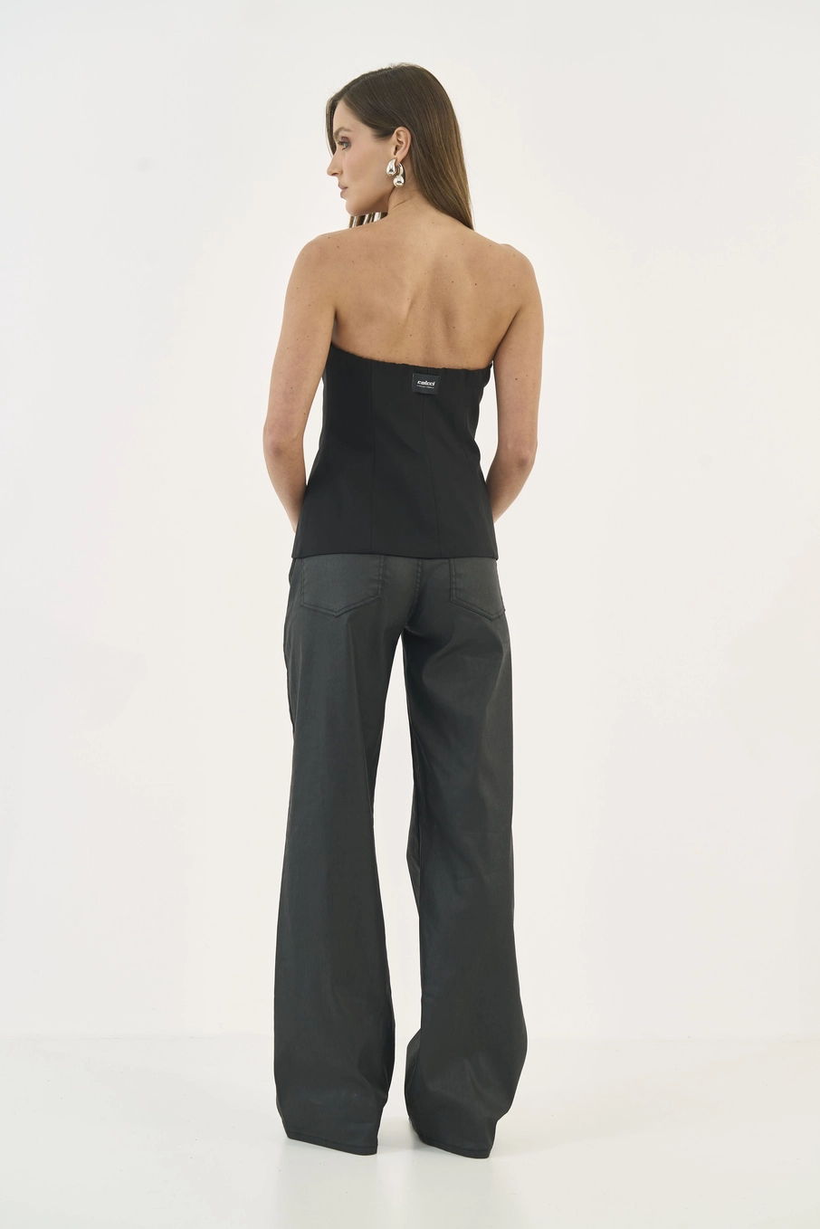 Calça Sarja Wide Leg Juliette Resinada Preto