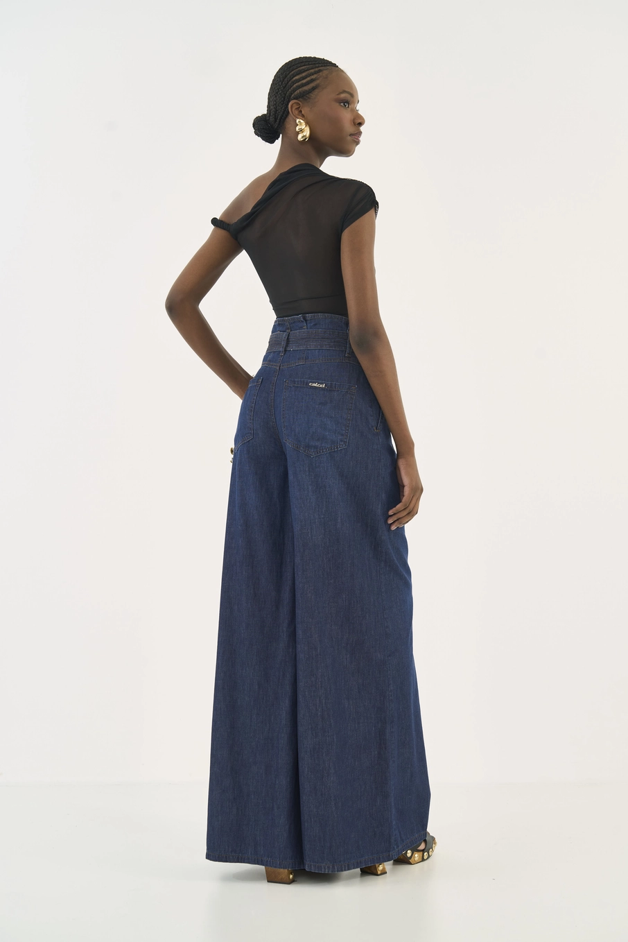 Calça Jeans Silvia Pantalona Com Cinto Índigo