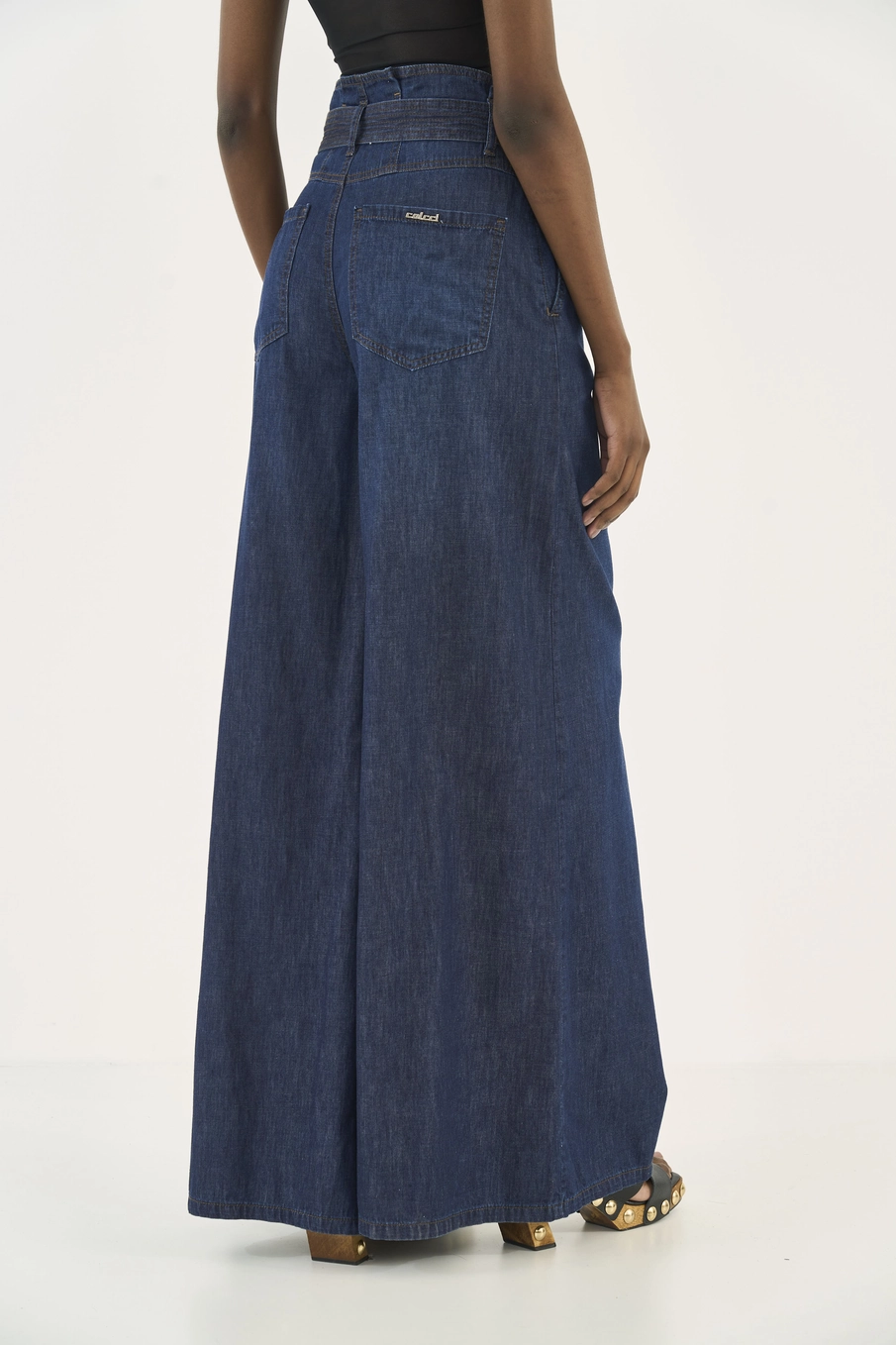 Calça Jeans Silvia Pantalona Com Cinto Índigo