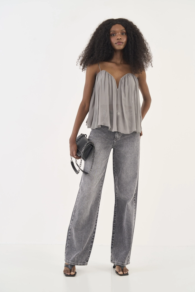 Calça Jeans Wide Leg Juliette Com Aplicação