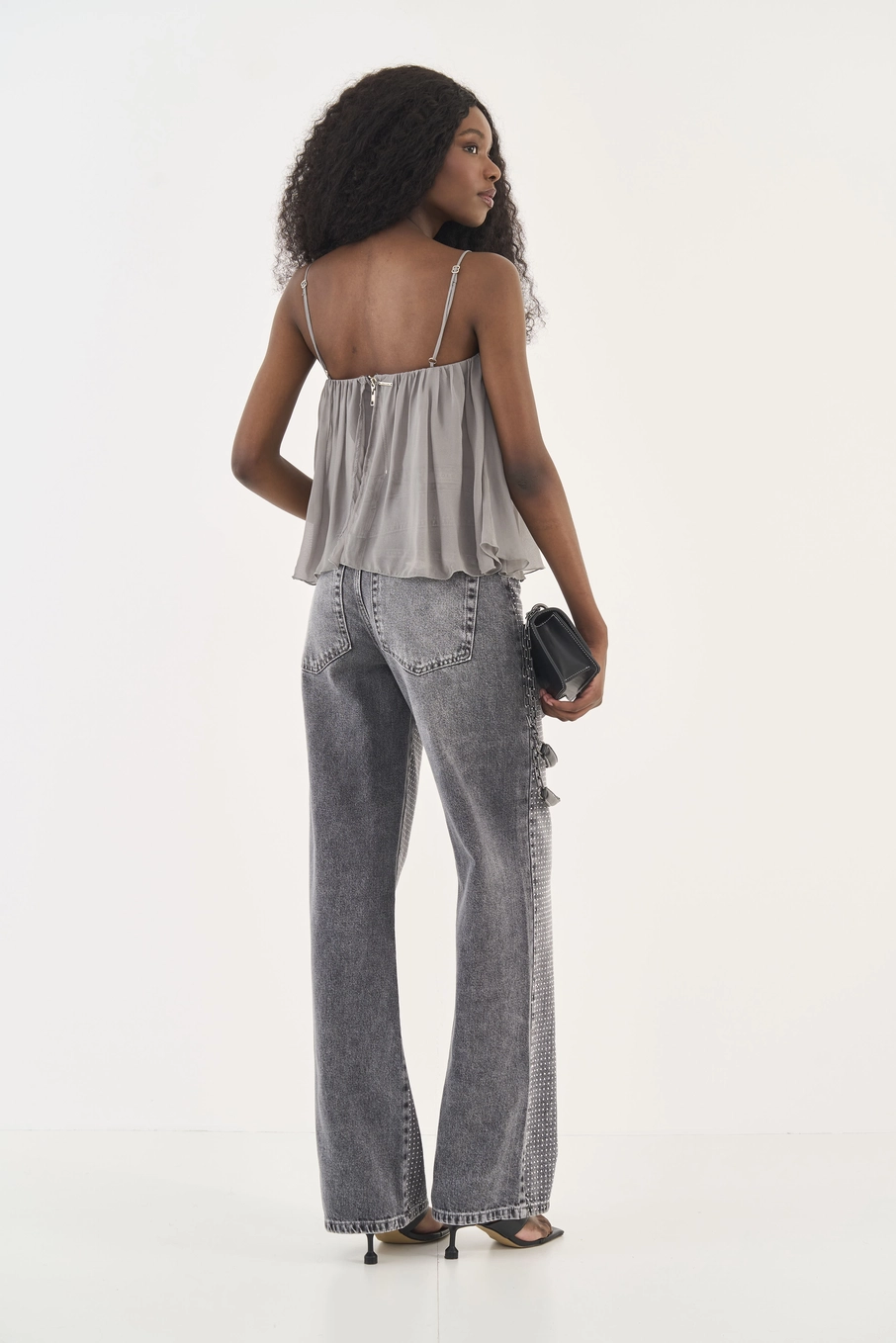 Calça Jeans Wide Leg Juliette Com Aplicação Indigo Preto